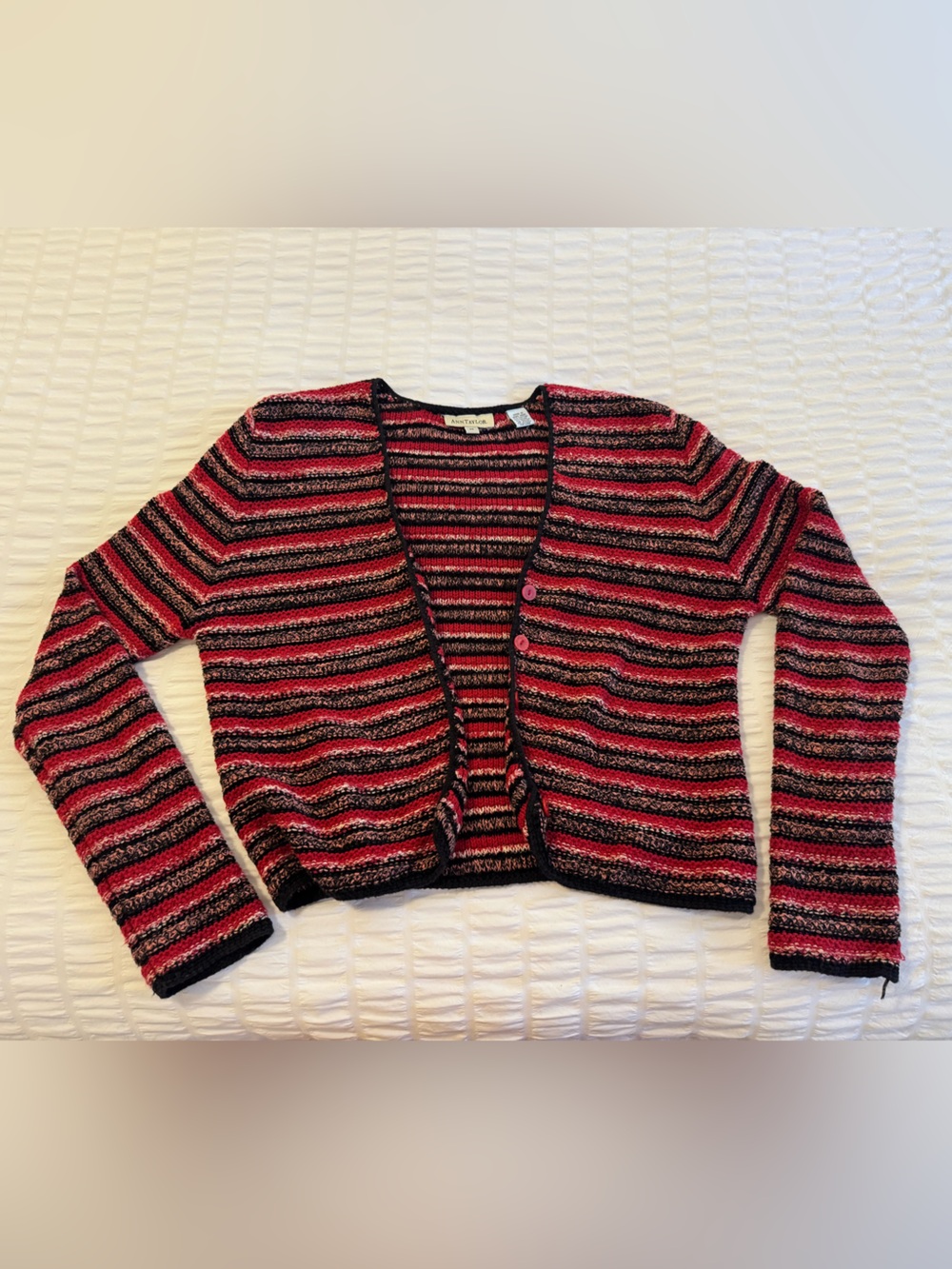 Vintage Ann Taylor Striped Knit Sweater in Red, Black & Cream Size M Women’s